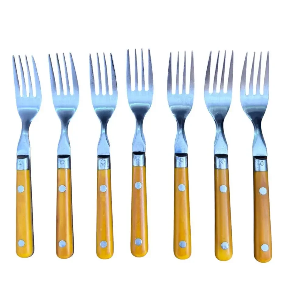 1970s Washington Forge Mardi Gras Butterscotch Yellow Flatware Set 35 Pieces